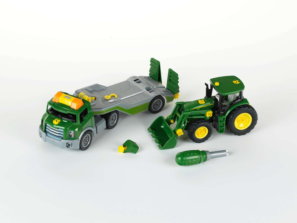 Klein 3908 John Deere Traktor auf Anhänger zum Wenden Licht + Sound