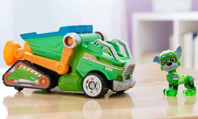 Paw Patrol The Mighty Kinofilm Großes Set Figur Rocky grünes Cars Recyclingfahrzeug Licht Sound