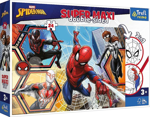 Doppelseitiges Puzzle 24 Teile Super Maxi Spiderman geht in Aktion 3in1