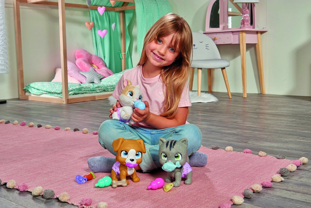 Pamper Petz Figur grau Interaktive Katze aus Windelbande 20 cm + 3 Zubehörteile 3+ Jahre Simba