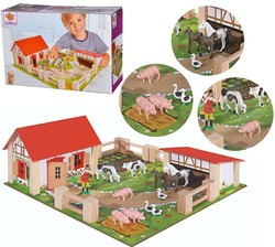 Großes Bauernhaus aus Holz + Tierfiguren 23 Stück