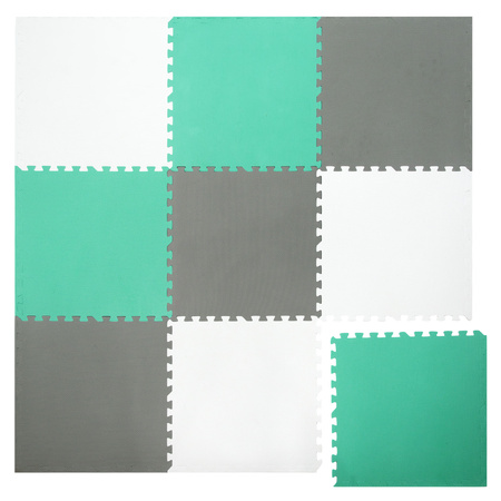 Humbi Schaumstoffbodenmatte 180x180 Großes wasserdichtes sicheres Schaumstoffpuzzle 9 Stück mint, grau, weiß