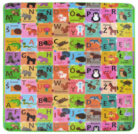 Humbi Schaumstoff doppelseitige Lernmatte Schachbrett 3in1 Polnisch Alphabet Zahlen Bilder Kontrastreich schwarz und weiß 180 x 200 x 1 cm