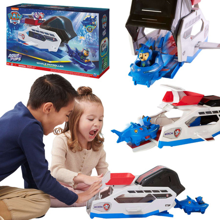 Paw Patrol Aqua Pups Wal-Wasser-Patrouillenboot + Chase-Figur, Fahrzeug