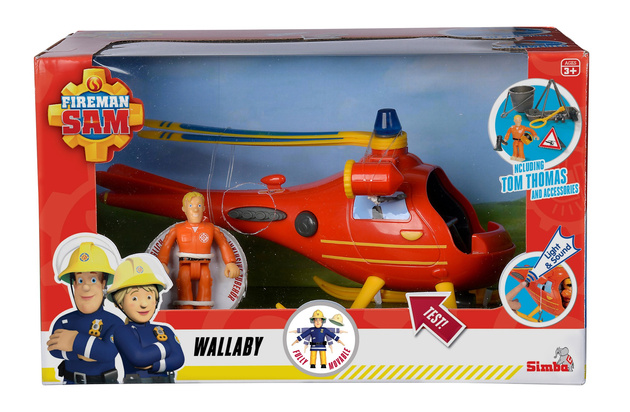 Feuerwehrmann Sam Hubschrauber Wallby Set, Tom Thomas Figur + Zubehör