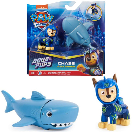Paw Patrol Aqua Pups Set kleine Chase Figur und Hai mit beweglichem Kopf
