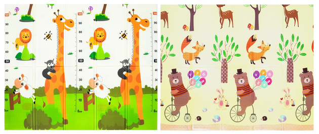 Humbi Doppelseitig faltbare Lernmatte aus XPE-Schaumstoff 180x150x1cm Giraffen, Masern, Teddybären, Füchse, Hirschhunde