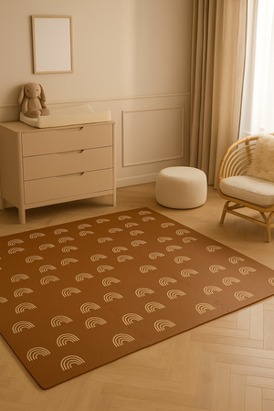 Humbi Schaumstoffbodenmatte 180x180 Großes wasserdichtes sicheres Schaumstoffpuzzle 9 Stück braune Bögen Regenbogen