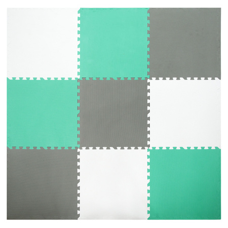 Humbi Schaumstoffbodenmatte 180x180 Großes wasserdichtes sicheres Schaumstoffpuzzle 9 Stück mint, grau, weiß