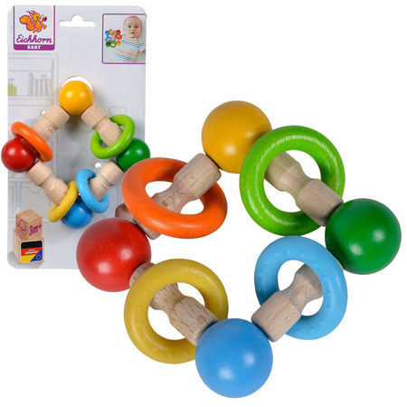 Farbiger Greifling aus Holz mit Beißring