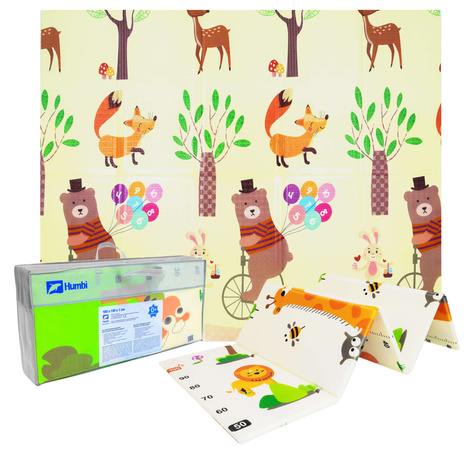 Humbi Doppelseitig faltbare Lernmatte aus XPE-Schaumstoff 180x150x1cm Giraffen, Masern, Teddybären, Füchse, Hirschhunde