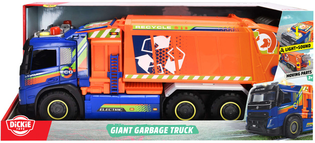 Dickie Volvo Großer orangefarbener Müllwagen riesiges Industriefahrzeug 50cm Licht Sound