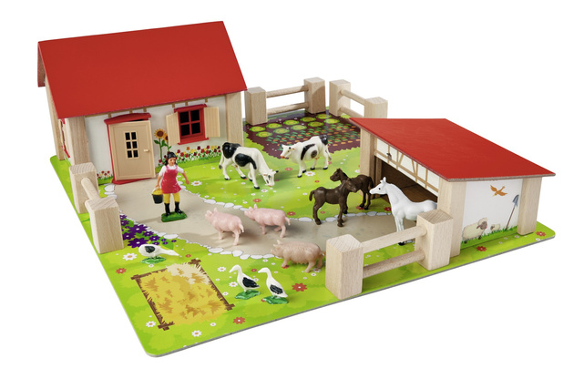 Großes Bauernhaus aus Holz + Tierfiguren 23 Stück