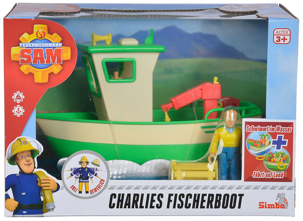 Simba Feuerwehrmann Sam Fischerboot Charliego + Figur + Zubehör