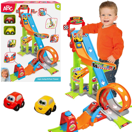Große Garage Car Track Set mit Launcher und ABC-Schleife + 2 Cars