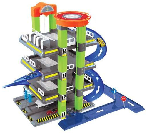 Mochtoys Große Garage Rutschbahn Parkplatz für Kinder 4 Ebenen mit Fahrbahn