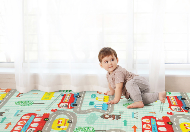 Humbi Doppelseitig faltbare XPE-Schaumstoff-Lernmatte 200x180x1 Waldstraße