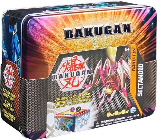 Bakugan Box Zinn Baku-Tin + 2 Figuren und Sectanoid Karten