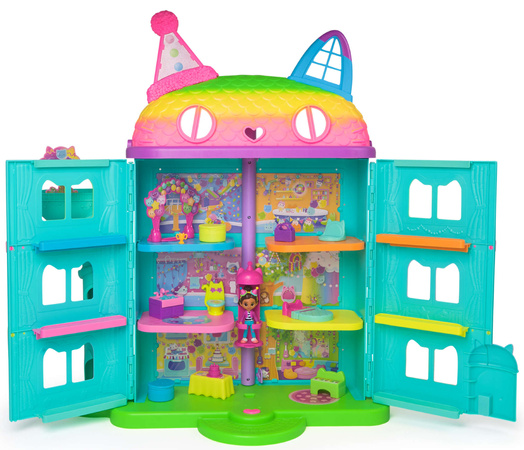 Gabi's Cat House Großes Regenbogenhaus mit Aufzug und Gabby's Celebration Dollhouse mit Sound 60 cm
