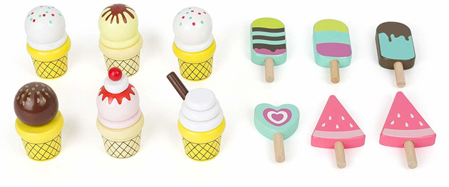 Kleiner hölzerner Eiscreme-Wagen Eisdiele mit Fuß