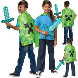 Minecraft Diamant Schwert Waffenset 51cm und Creeper Mantel für Karnevalskostüm