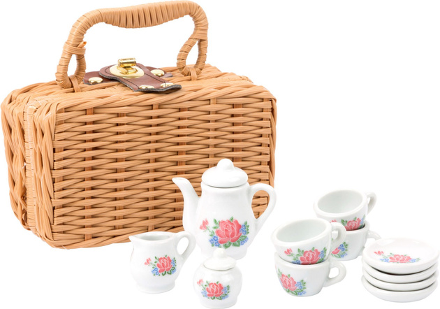 Weiden-Picknickkorb Porzellan-Kaffeetassen-Set