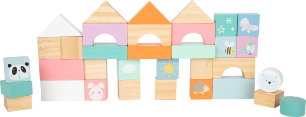 Small Foot 11766 Pastellfarbener Lauflernwagen aus Holz mit Blöcken