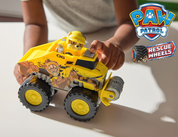 Paw Patrol Rescue Wheels Baufahrzeug mit Rubble Figur 6cm