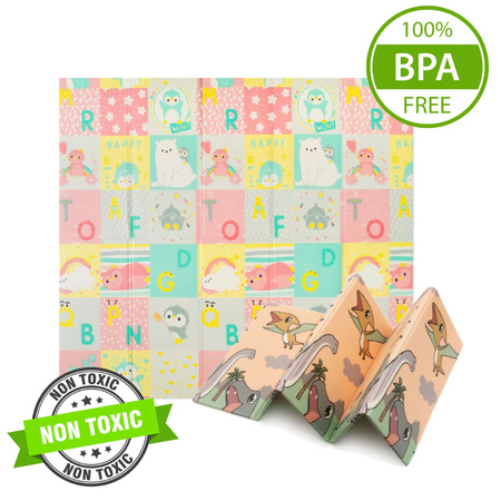 HUMBI Spielmatte Baby, Krabbelmatte, XPE Schaumstoff, Doppelseitig, Flatbar, Wasserdicht, Extra Größe, Teppich Babymatte, Rutschfest, 200x180 Dinosaurier Tiere Buchstaben Messen