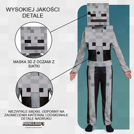 Minecraft Halloween Kostüm, Faschingskostüm Skelett Weiß Skelett 127-136 cm (7-8 Jahre)