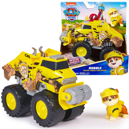 Paw Patrol Rescue Wheels Baufahrzeug mit Rubble Figur 6cm