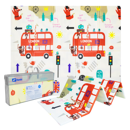 Humbi Doppelseitige faltbare Lernmatte aus XPE-Schaumstoff 180x150x1cm London, Bus, Straßen, Stadt