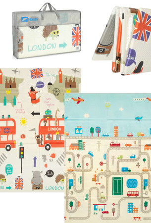 Humbi Doppelseitige faltbare Lernmatte aus XPE-Schaumstoff 120x180x0,8cm London, Bus, Straßen, Stadt