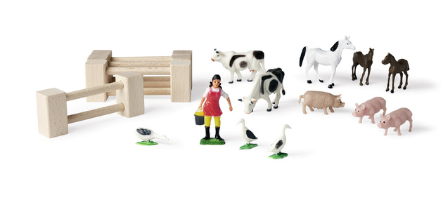 Großes Bauernhaus aus Holz + Tierfiguren 23 Stück
