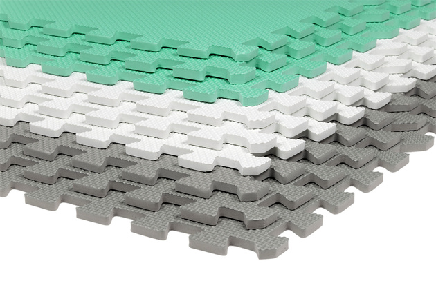 Humbi Schaumstoffbodenmatte 180x180 Großes wasserdichtes sicheres Schaumstoffpuzzle 9 Stück mint, grau, weiß