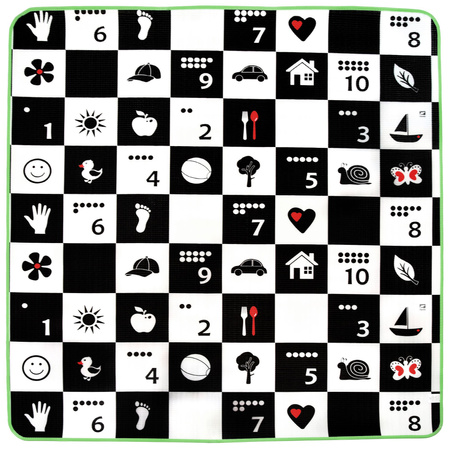 Humbi Schaumstoff doppelseitige Lernmatte Schachbrett 3in1 Polnisch Alphabet Zahlen Bilder Kontrastreich schwarz und weiß 180 x 200 x 1 cm