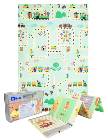 Humbi Doppelseitig faltbare Lernmatte aus XPE-Schaumstoff 120x180x0,8cm Tiere, Buchstaben, Zahlen Straßen