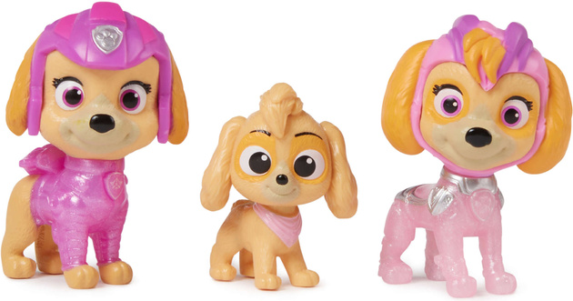 Paw Patrol Movie 3 Mighty Set von 3 kleinen Figuren Hund Skye Welpe Rosa Welpe