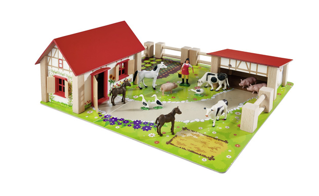 Großes Bauernhaus aus Holz + Tierfiguren 23 Stück