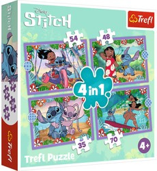 Trefl Disney Puzzle 4in1 Crazy Day Lilo & Stitch buntes Puzzle für die Jüngsten ab 4