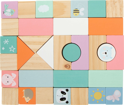 Small Foot 11766 Pastellfarbener Lauflernwagen aus Holz mit Blöcken