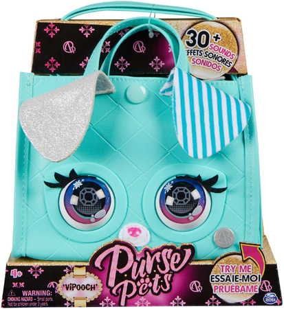 Purse Pets Kleine blaue interaktive Welpentasche mit beweglichen Augen + Sound