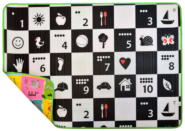 Humbi Schaumstoff doppelseitige Lernmatte Schachbrett Kontrastbilder Polnisches Alphabet 180 x 120 x 1 cm