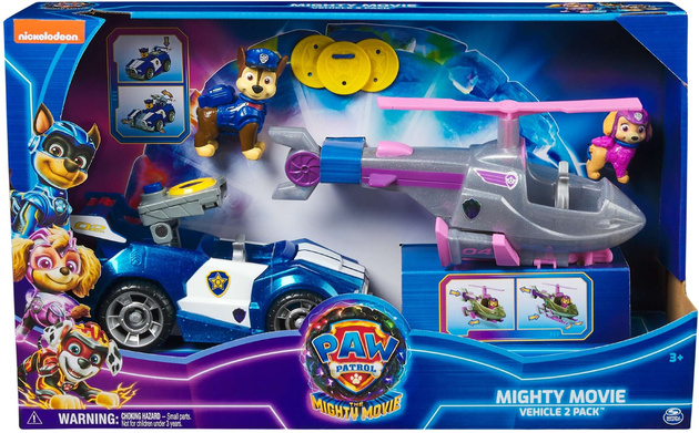 Paw Patrol The Mighty Kinofilm Großes Kinofilm Fahrzeuge Set Hundefiguren Skye Chase 2er Pack Polizeiwagen Hubschrauber