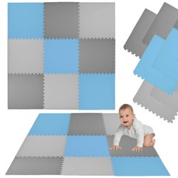 Humbi Schaumstoffbodenmatte 180x180 Großes wasserdichtes sicheres Schaumstoffpuzzle 9 Stück blau, grau, dunkelgrau