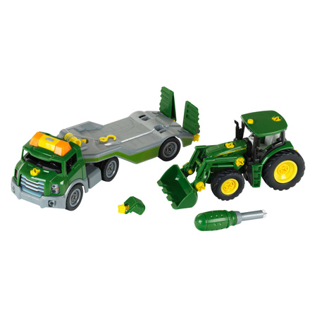 Klein 3908 John Deere Traktor auf Anhänger zum Wenden Licht + Sound