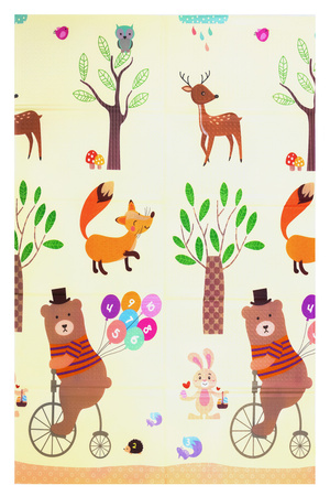 Humbi Doppelseitig faltbare Lernmatte aus XPE-Schaumstoff 120x180x0,8cm Giraffen, Masern, Teddybären, Füchse, Hirsche