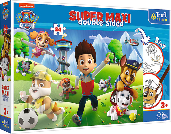 Doppelseitiges Puzzle 24 Teile Super Maxi Adventures of Dog Patrol 3in1
