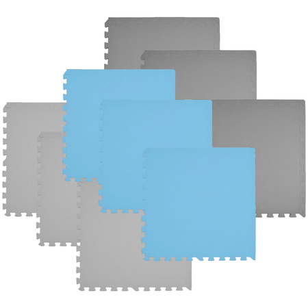 Humbi Schaumstoffbodenmatte 180x180 Großes wasserdichtes sicheres Schaumstoffpuzzle 9 Stück blau, grau, dunkelgrau
