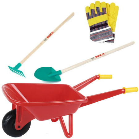 Klein Bosch Garten-Set Schubkarre, Harke, Schaufel und Handschuhe